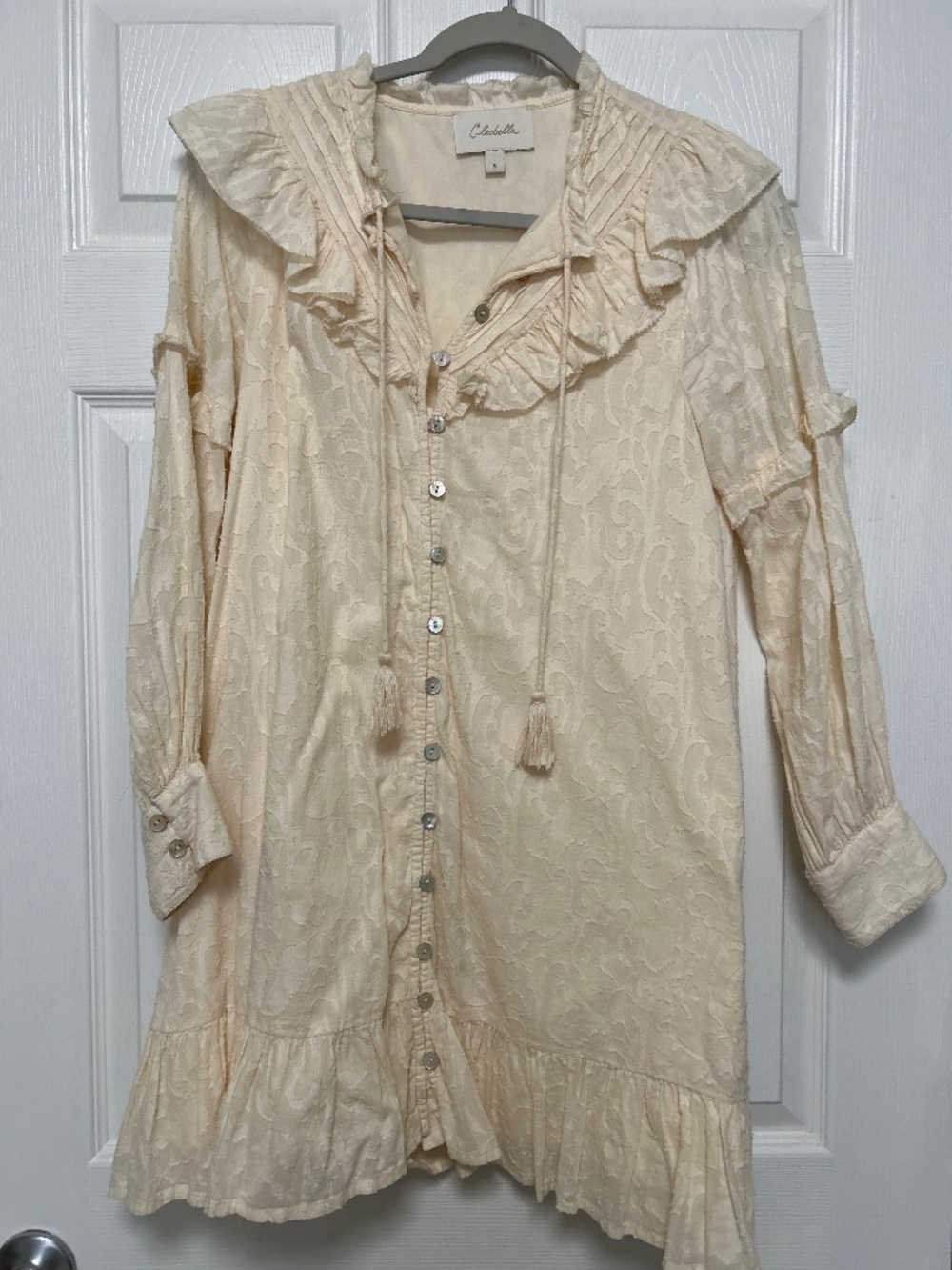 Cleobella Cream Long-Sleeve Ruffle Button-Front Dress